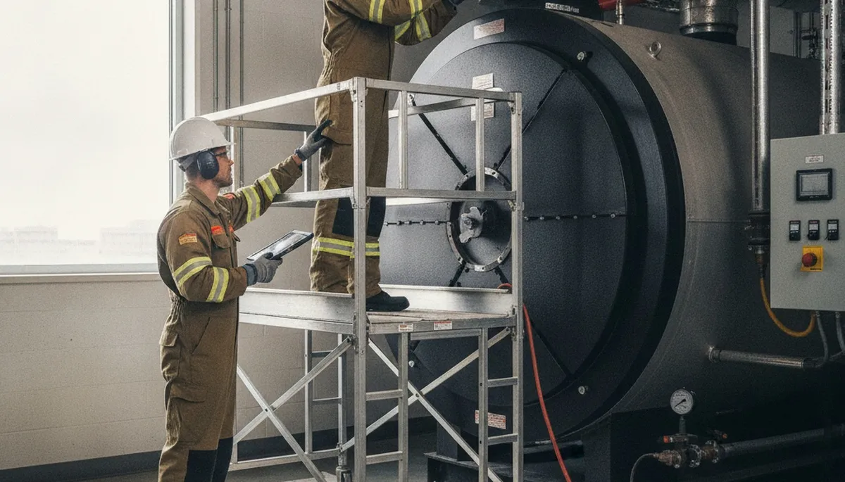 Sacramento, CA plumber inspecting a residential boiler for repair and maintenance