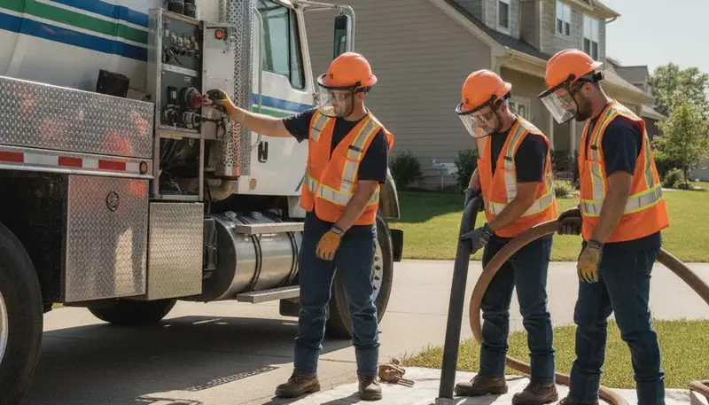 Septic pumping service truck for Sacramento, CA homes by local plumbers