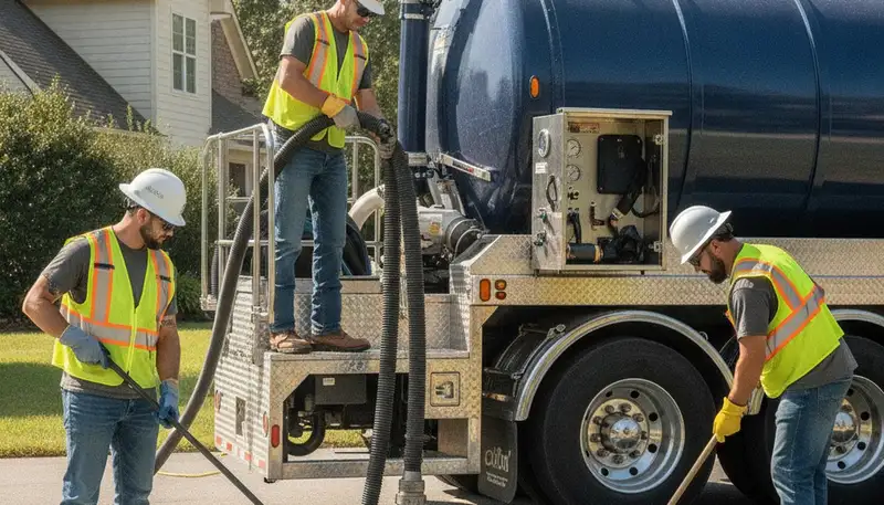 Septic pumping service truck for Sacramento, CA homes by On Call Plumbers