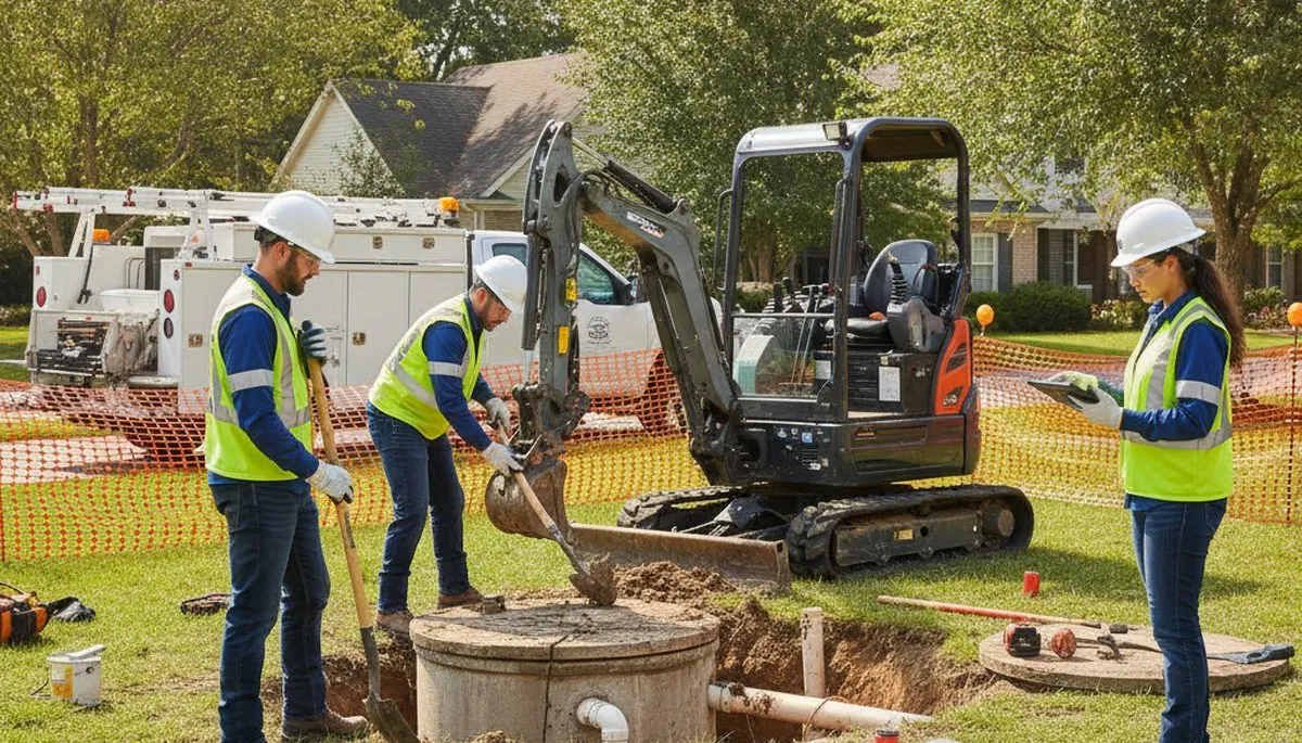Sacramento CA plumber inspecting septic repair system for residential service call