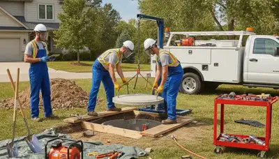Septic repair technician inspecting residential plumbing system in Sacramento, CA