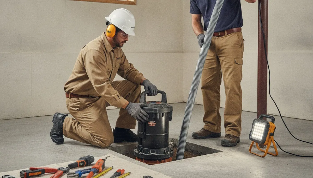 Sacramento, CA plumber installing a sump pump to protect a home from groundwater and seasonal rain damage