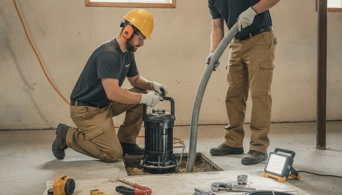 Sacramento, CA plumber installing a sump pump to protect a home from groundwater and storm flooding