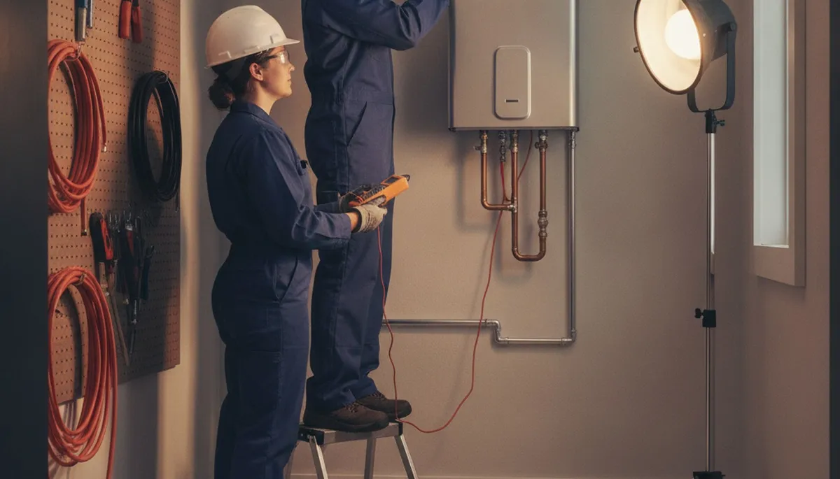 Sacramento, CA plumber installing a tankless water heater for on-demand hot water service
