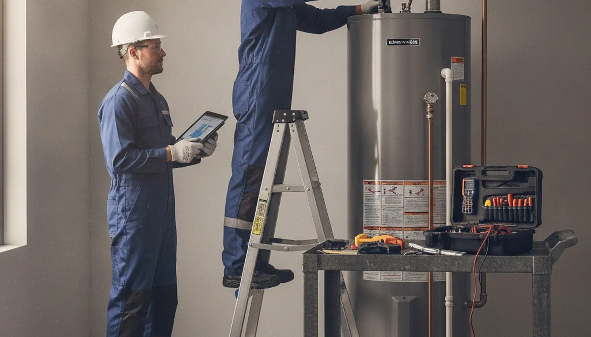 Sacramento, CA plumber repairing a water heater for a local home service call